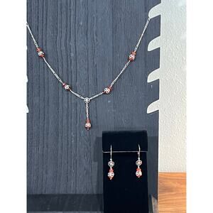 Sterling Silver Carnelian Necklace & Earrings Set Y Lariat Style 925